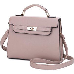 Women's Vegan Leather Detachable Strap Handle Satchel Light Purple Crossbody Bag